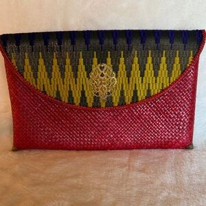 Vibrant Red and Yellow Woven Clutch